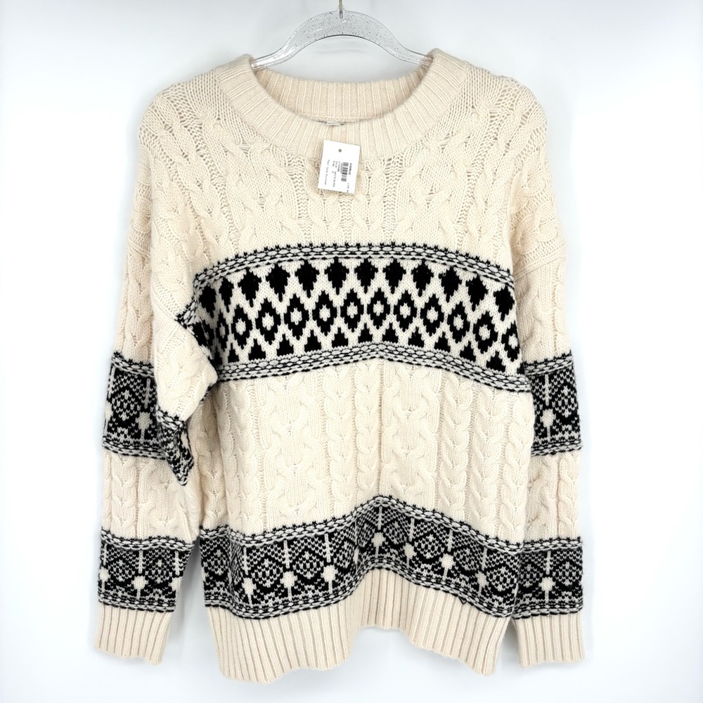Line‎ & Dot Montana Fair Isle Sweater Size Medium NEW Cable Knit Cabin Evereve